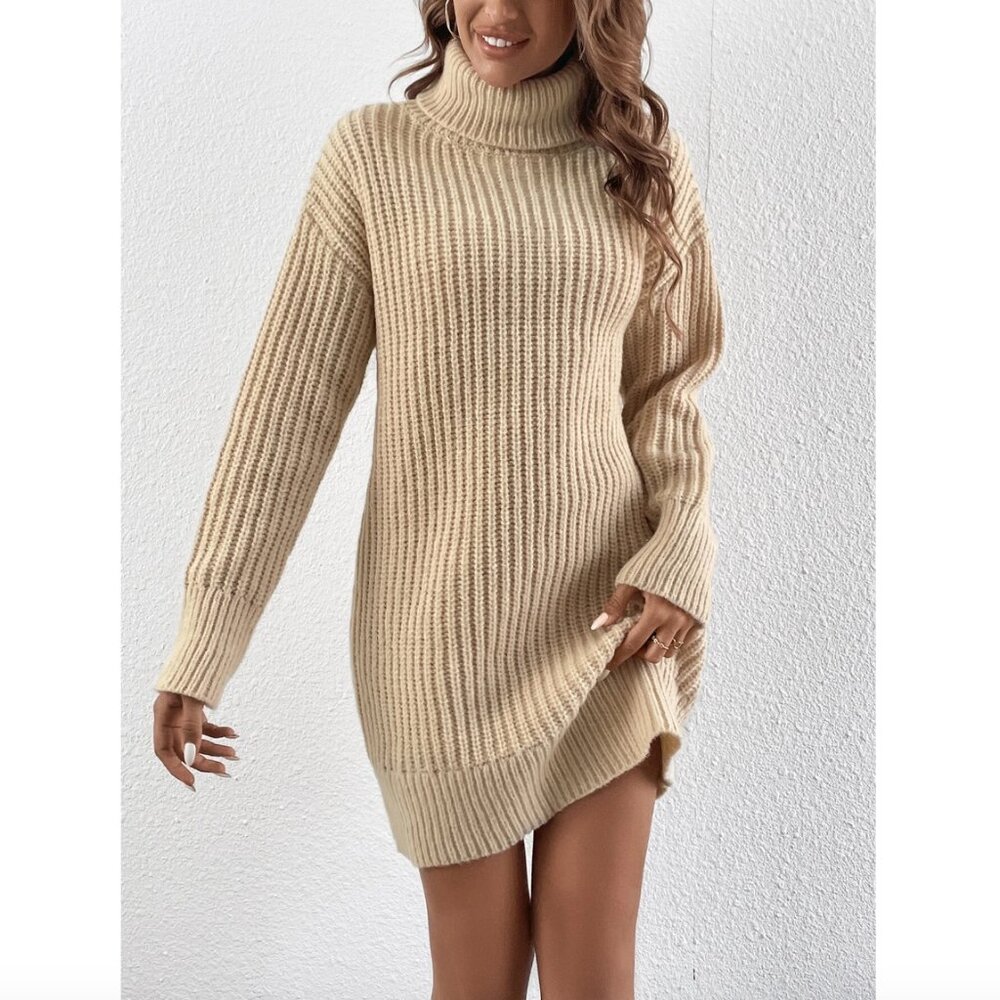 Apricot Turtleneck Drop Shoulder Sweater Dress XS